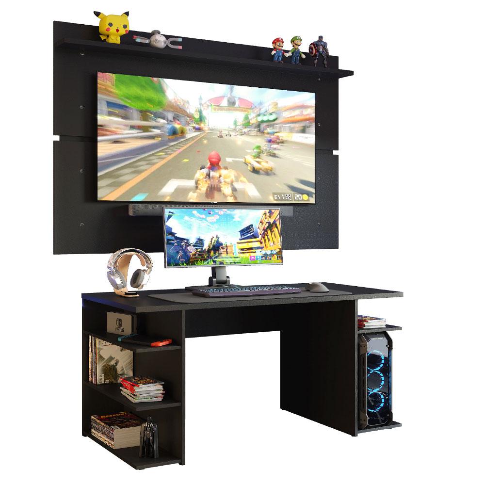 Mesa para Computador Gamer Madesa 9409 e Painel para TV até 65 Polegadas - Preto