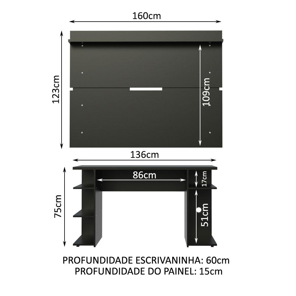 Mesa para Computador Gamer Madesa 9409 e Painel para TV até 65 Polegadas - Preto