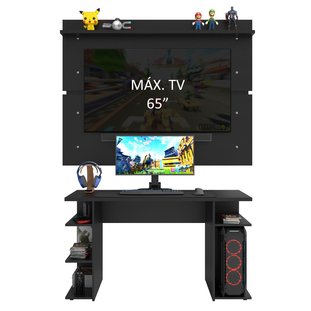 Mesa para Computador Gamer Madesa 9409 e Painel para TV até 65 Polegadas - Preto
