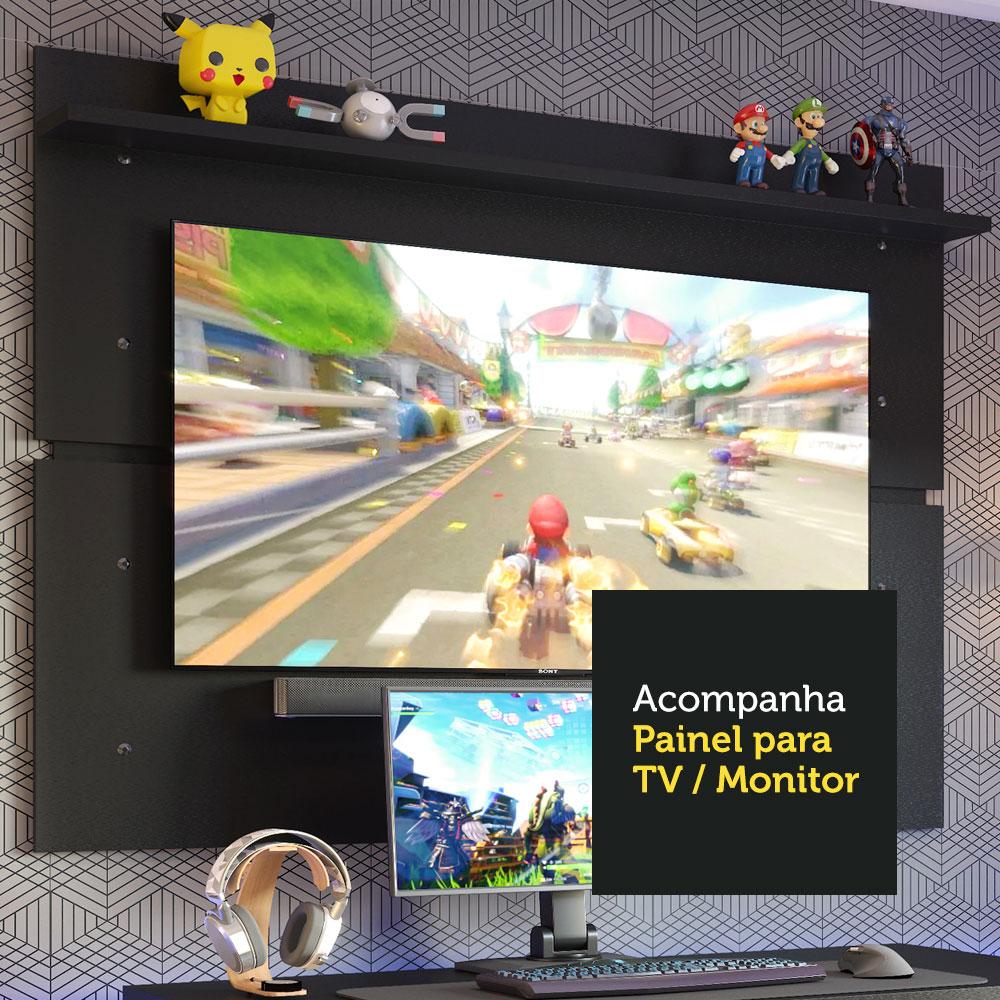 Mesa para Computador Gamer Madesa 9409 e Painel para TV até 65 Polegadas - Preto
