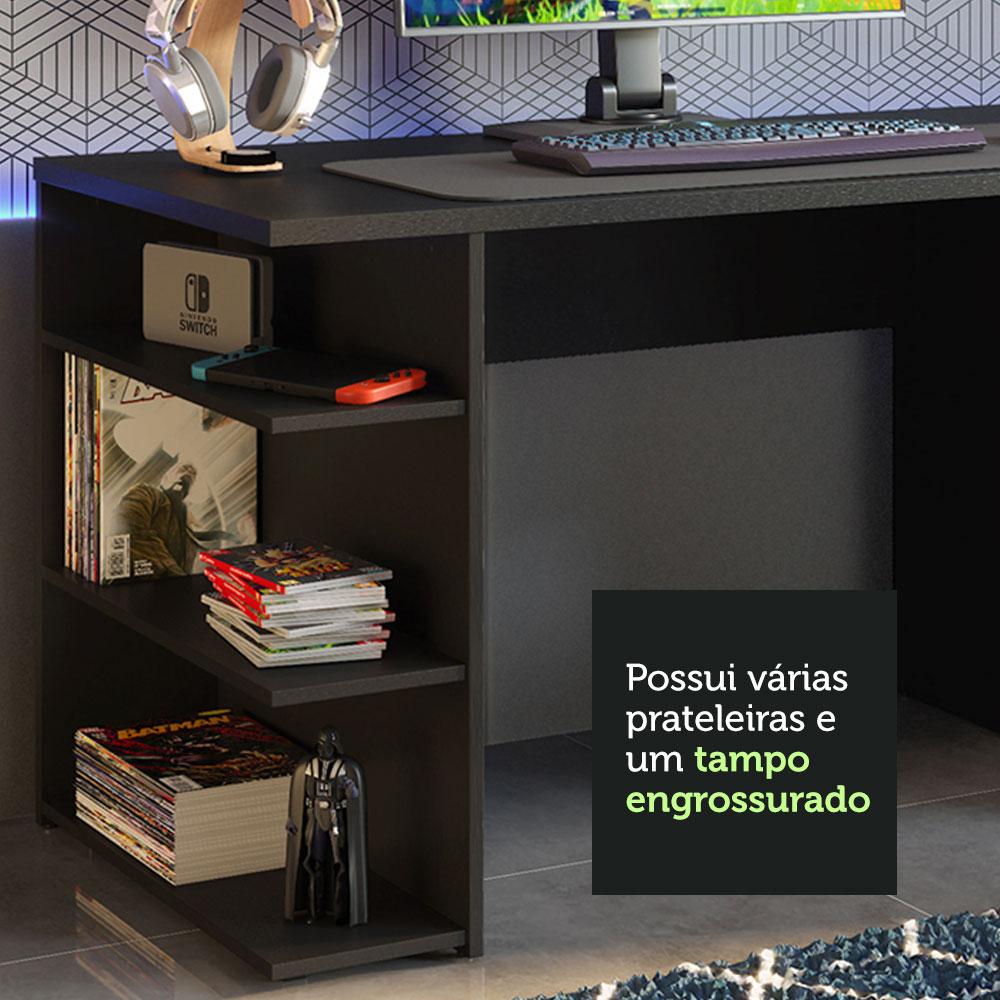 Mesa para Computador Gamer Madesa 9409 e Painel para TV até 65 Polegadas - Preto