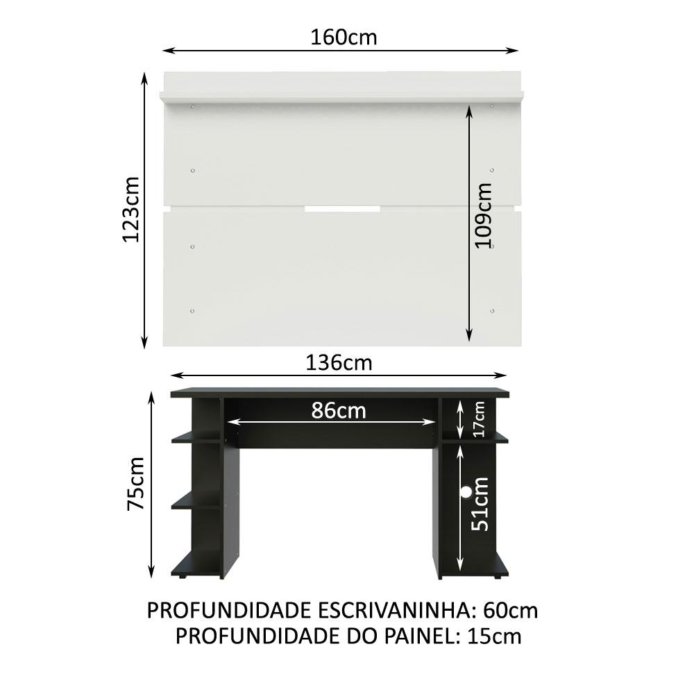 Mesa para Computador Gamer Madesa 9409 e Painel para TV até 65 Polegadas - Preto/Branco