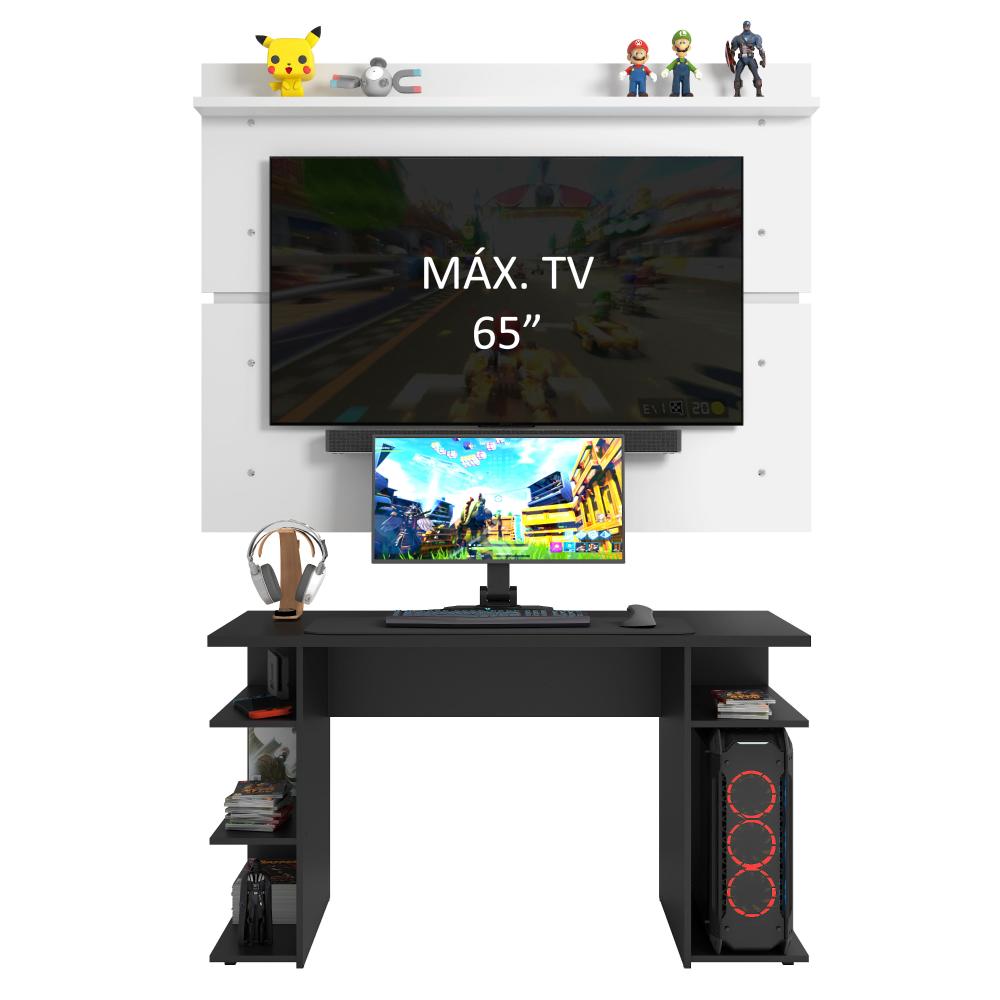 Mesa para Computador Gamer Madesa 9409 e Painel para TV até 65 Polegadas - Preto/Branco