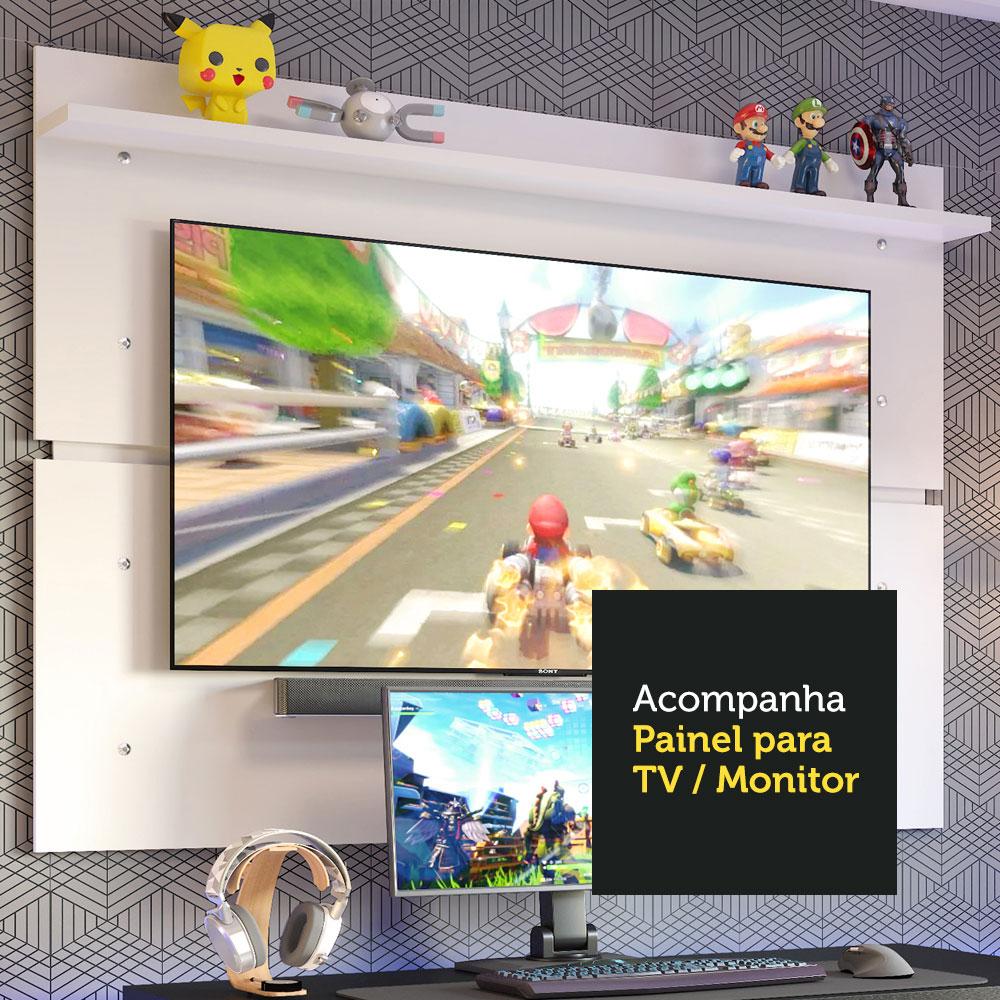 Mesa para Computador Gamer Madesa 9409 e Painel para TV até 65 Polegadas - Preto/Branco