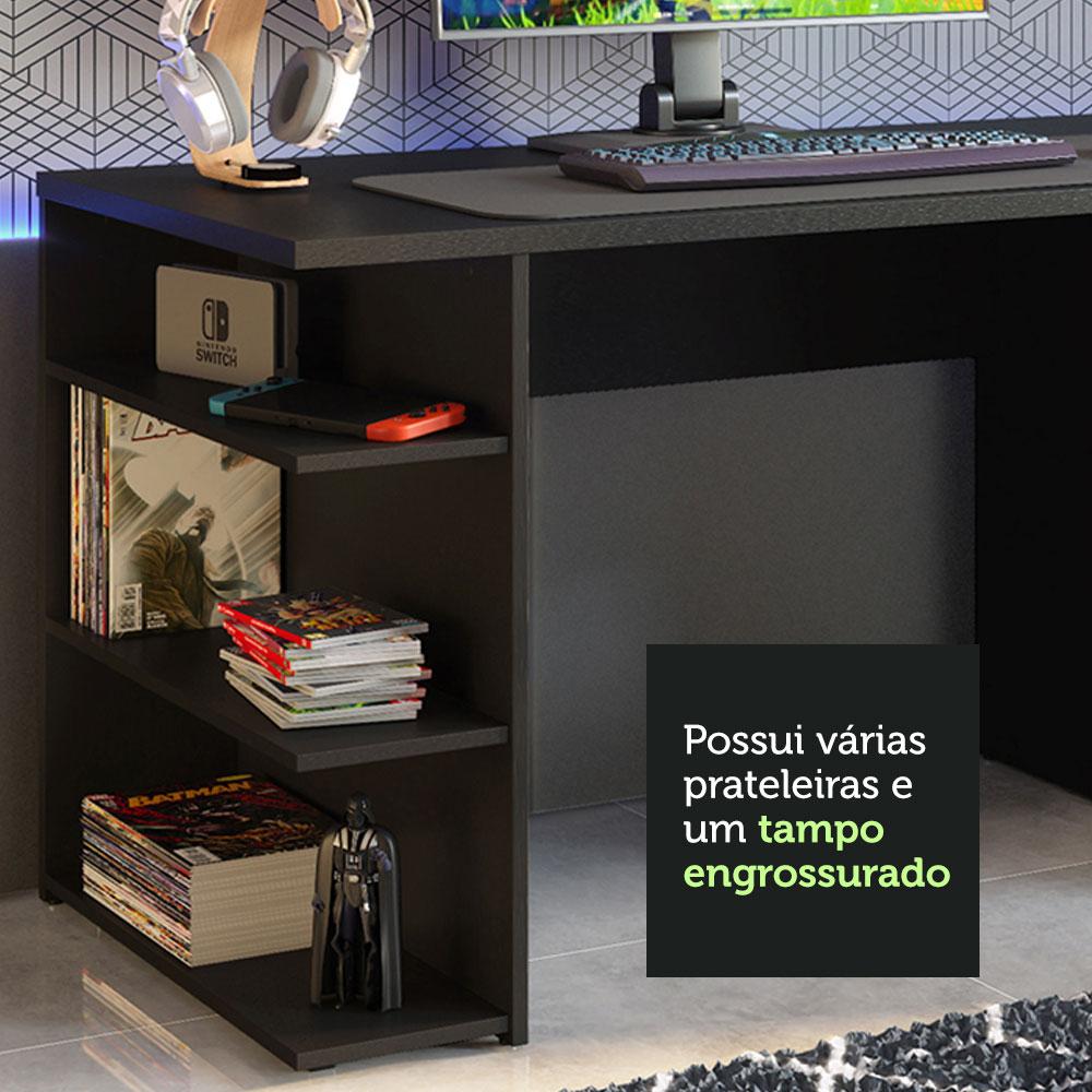 Mesa para Computador Gamer Madesa 9409 e Painel para TV até 65 Polegadas - Preto/Branco