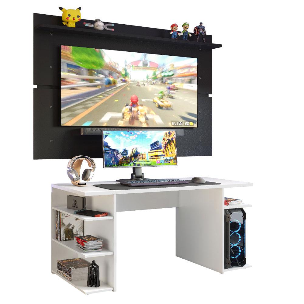 Mesa para Computador Gamer e Painel TV Madesa - Branco/Preto