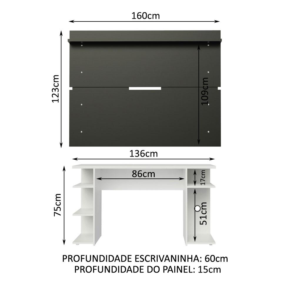 Mesa para Computador Gamer e Painel TV Madesa - Branco/Preto