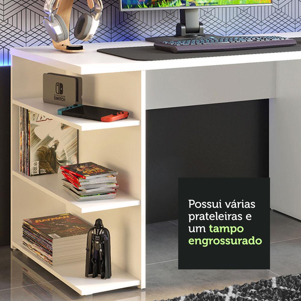 Mesa para Computador Gamer e Painel TV Madesa - Branco/Preto