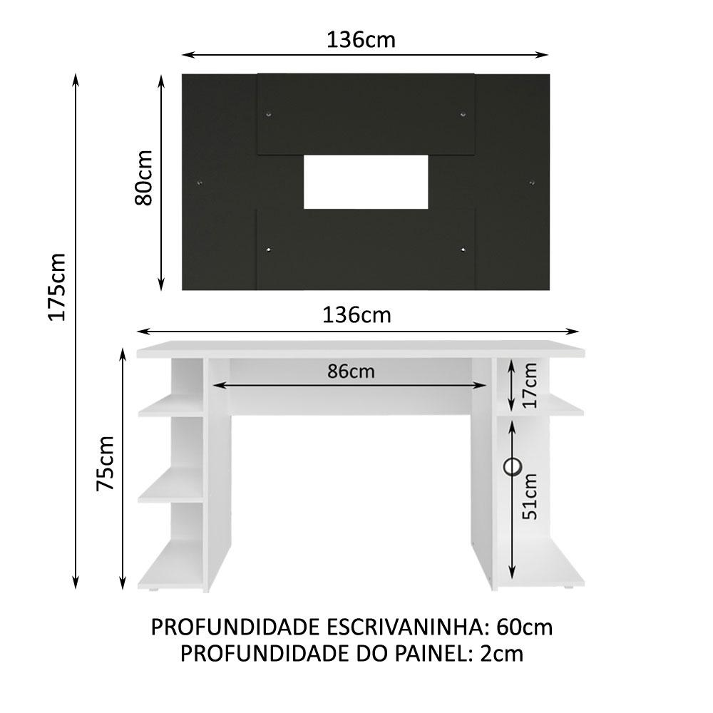 Mesa para Computador Gamer e Painel até 58 Madesa - Branco/Preto