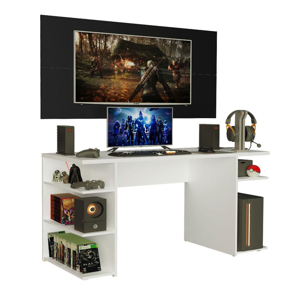 Mesa para Computador Gamer e Painel para TV até 50 Madesa - Branco/Preto