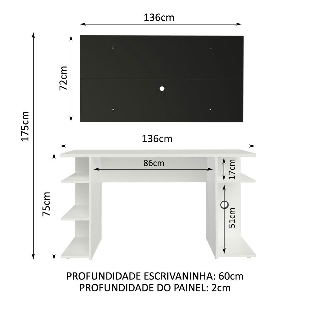 Mesa para Computador Gamer e Painel para TV até 50 Madesa - Branco/Preto
