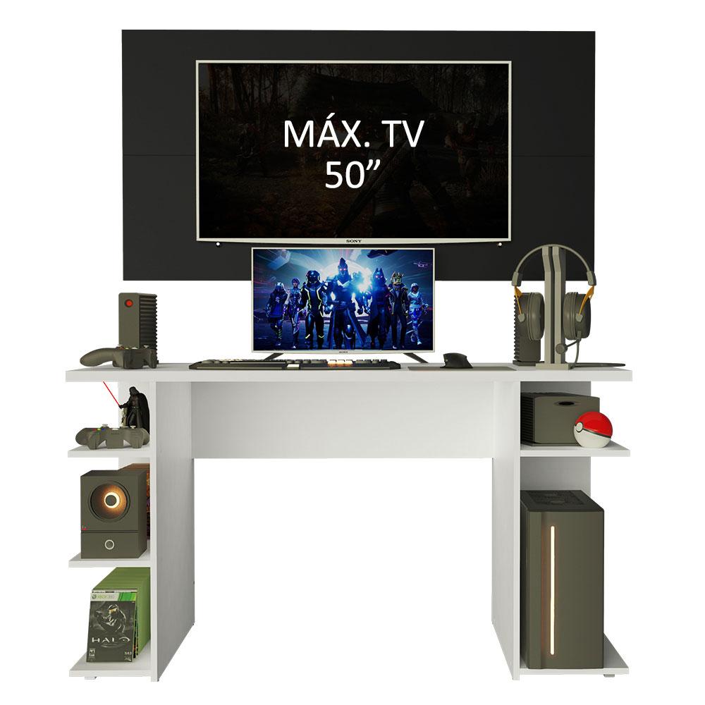 Mesa para Computador Gamer e Painel para TV até 50 Madesa - Branco/Preto