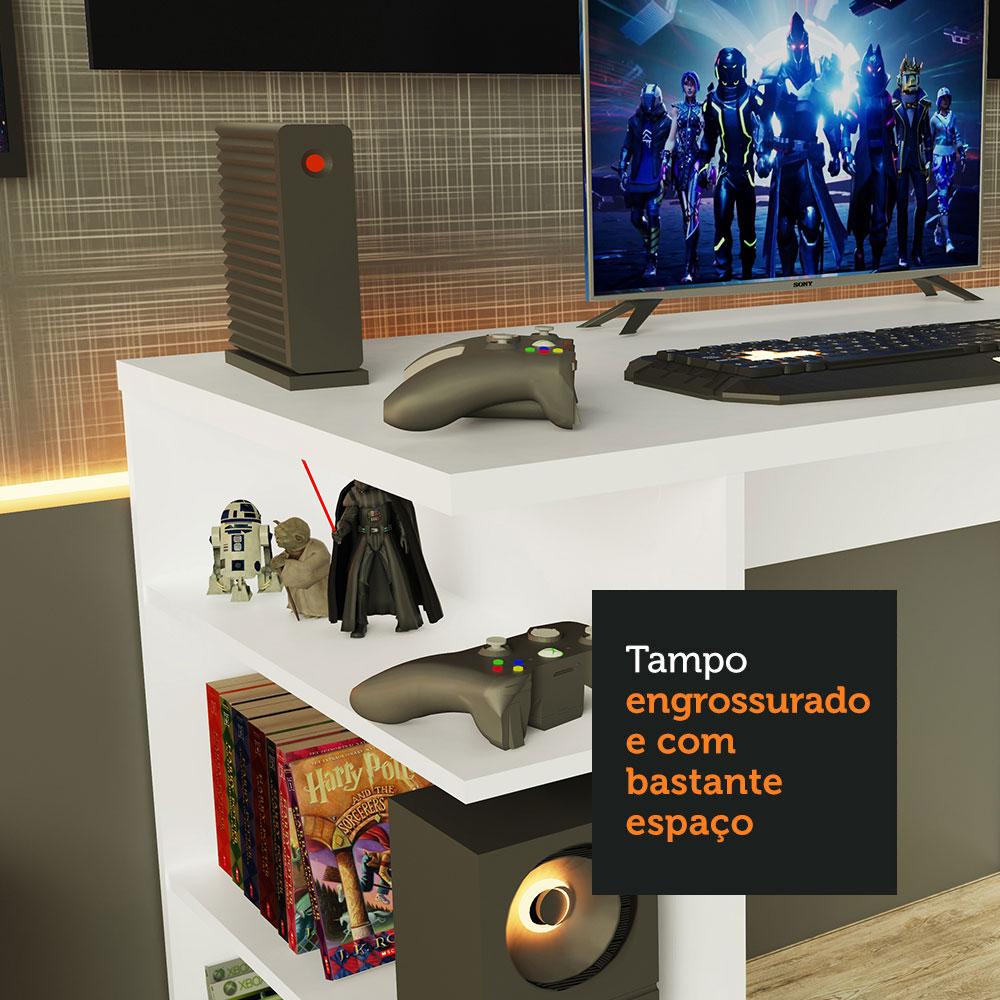 Mesa para Computador Gamer e Painel para TV até 50 Madesa - Branco/Preto