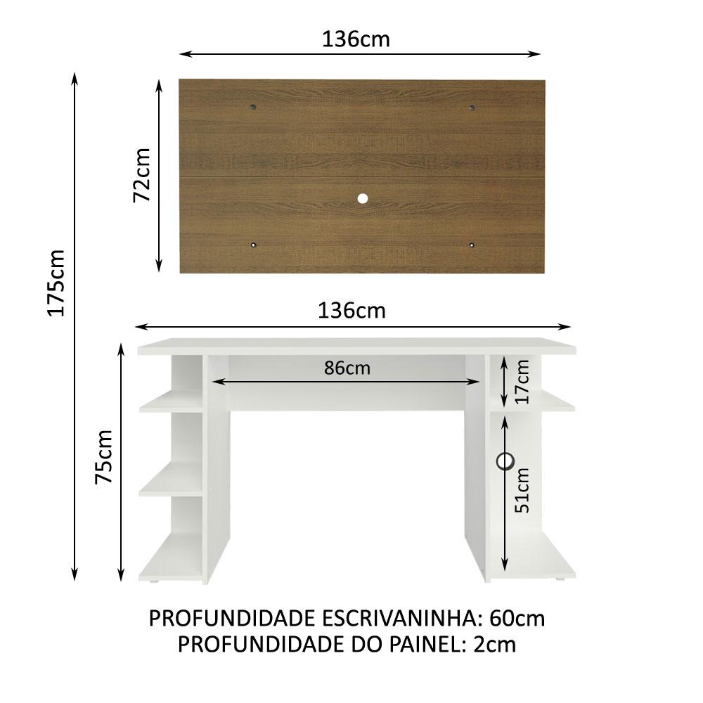 Mesa para Computador Gamer e Painel para TV até 50 Madesa - Branco/Rustic