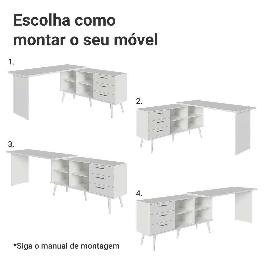 Mesa para Computador Gamer em L 3 Gavetas Branco Lisboa Madesa