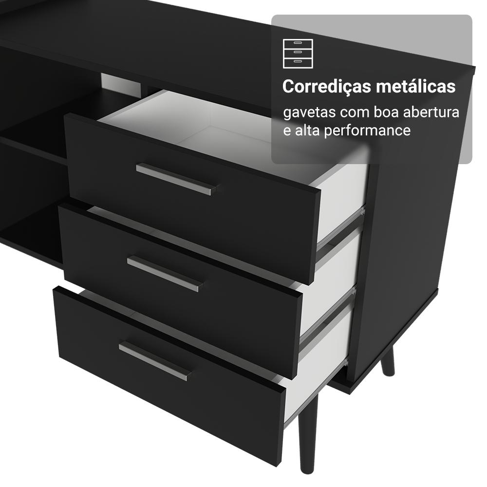 Mesa para Computador Gamer em L 3 Gavetas Preto Lisboa Madesa
