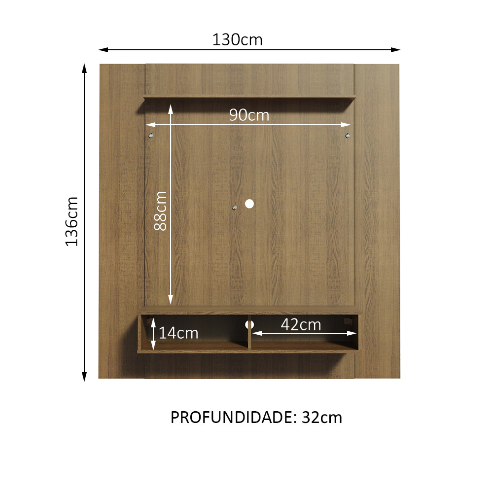 Painel para TV até 50 Polegadas Madesa Arizona 1 Prateleira 2 Nichos