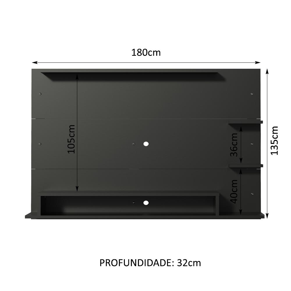 Painel para TV até 60 Polegadas Madesa Alfa com Prateleiras e Nichos - Preto