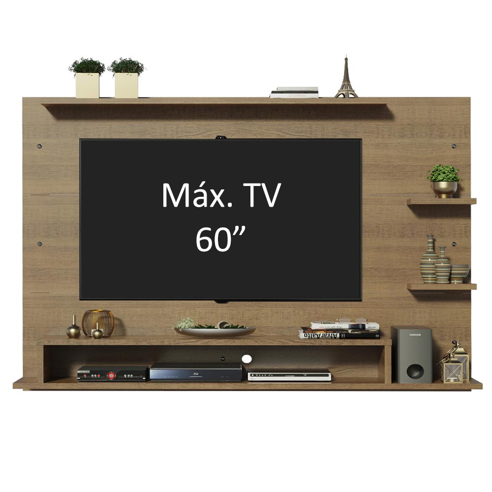 Painel para TV até 60 Polegadas Madesa Alfa com Prateleiras e Nichos - Rustic