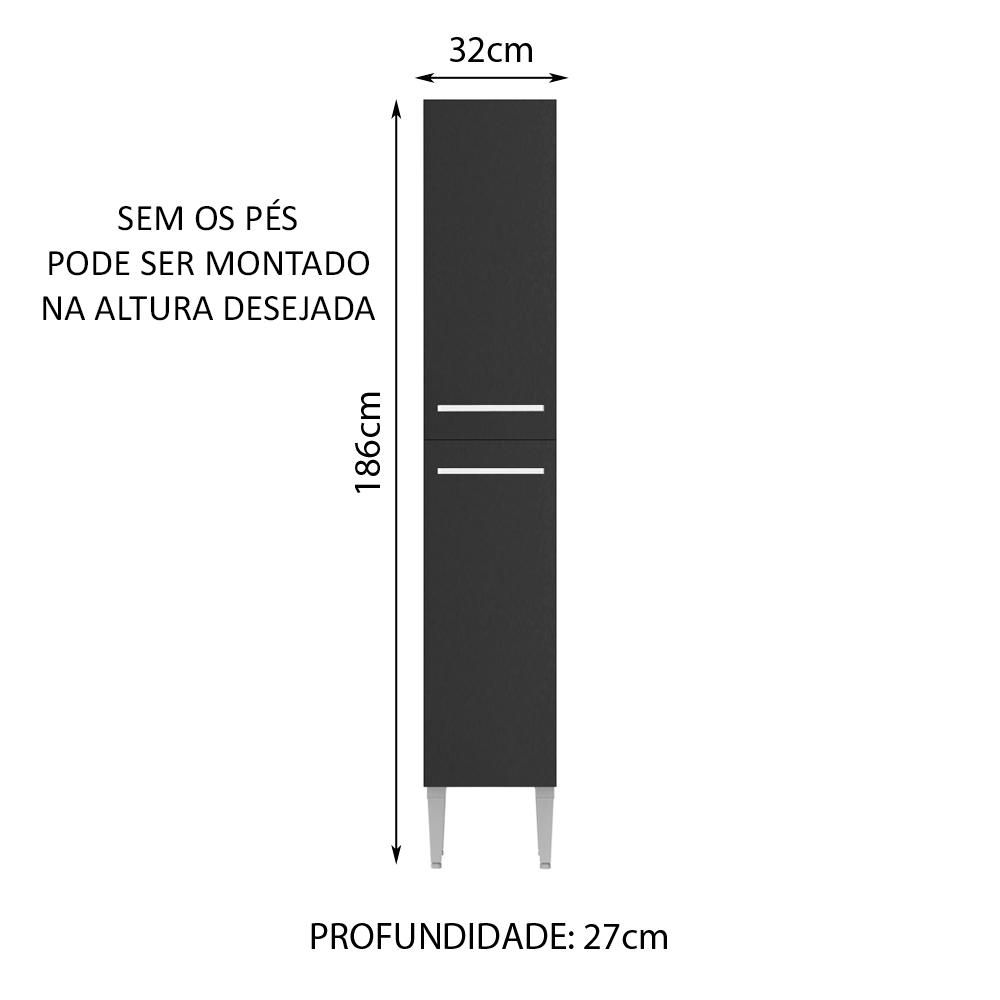 Paneleiro Armário de Cozinha 2 Portas Rustic/Preto Emilly Madesa