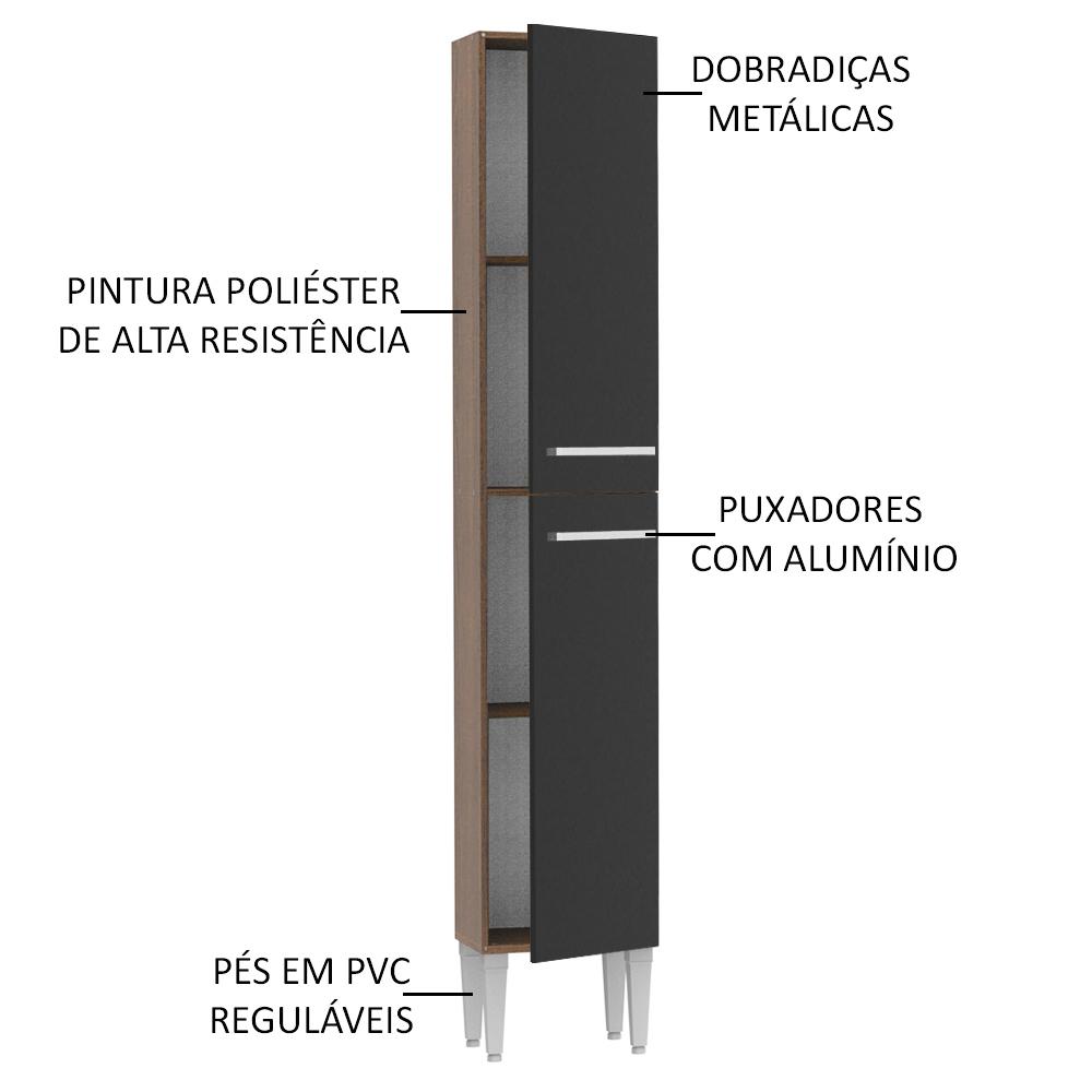Paneleiro Armário de Cozinha 2 Portas Rustic/Preto Emilly Madesa