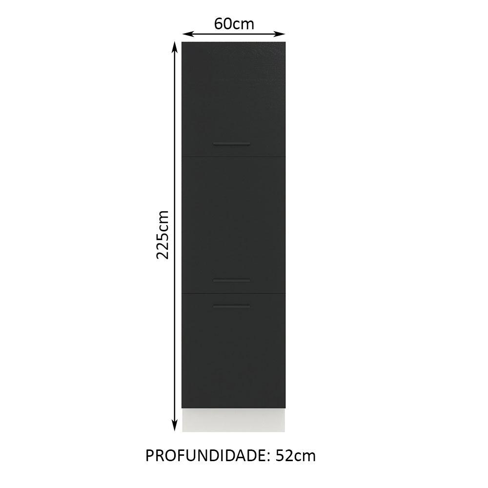 Paneleiro Armário de Cozinha 60 cm 3 Portas Branco/Preto Agata Madesa