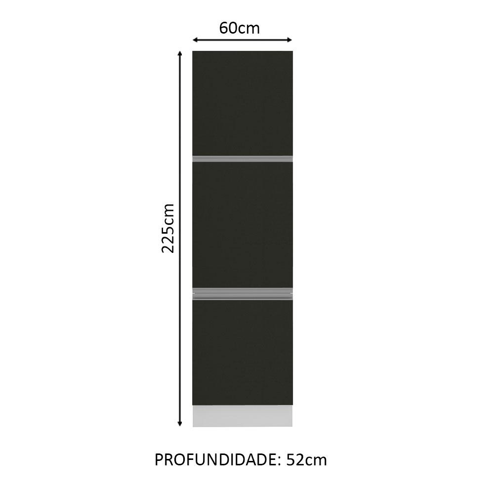 Paneleiro Armário de Cozinha 60 cm 3 Portas Branco/Preto Glamy Madesa