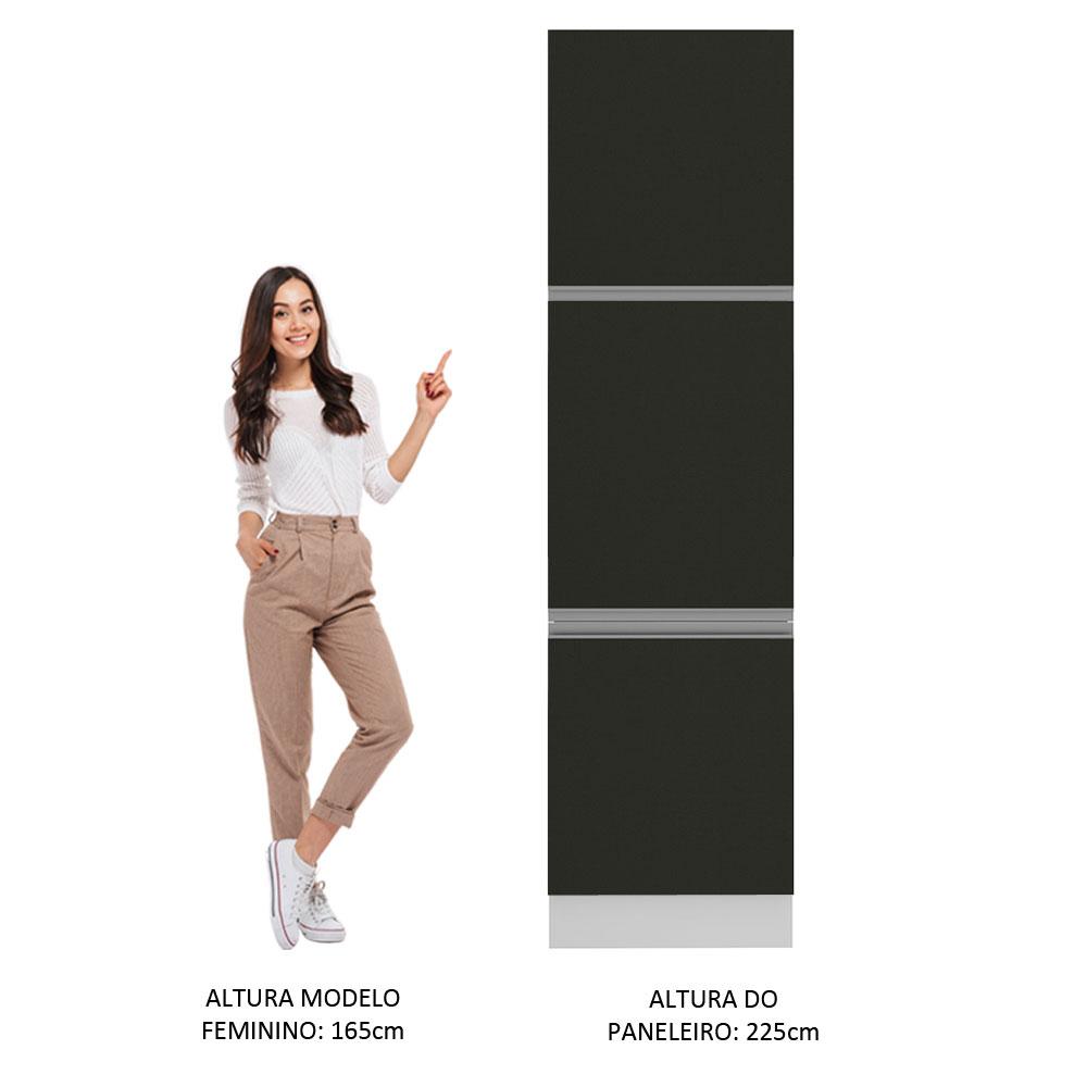 Paneleiro Armário de Cozinha 60 cm 3 Portas Branco/Preto Glamy Madesa