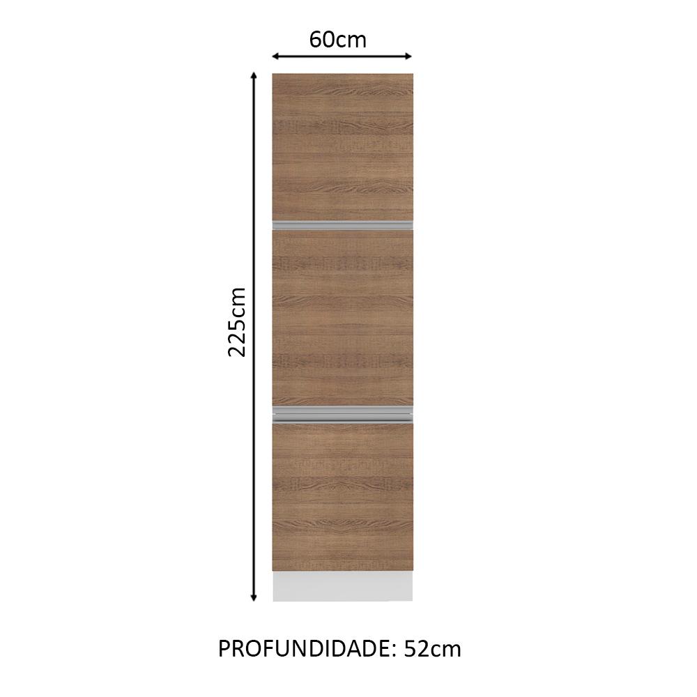 Paneleiro Armário de Cozinha 60 cm 3 Portas Branco/Rustic Glamy Madesa
