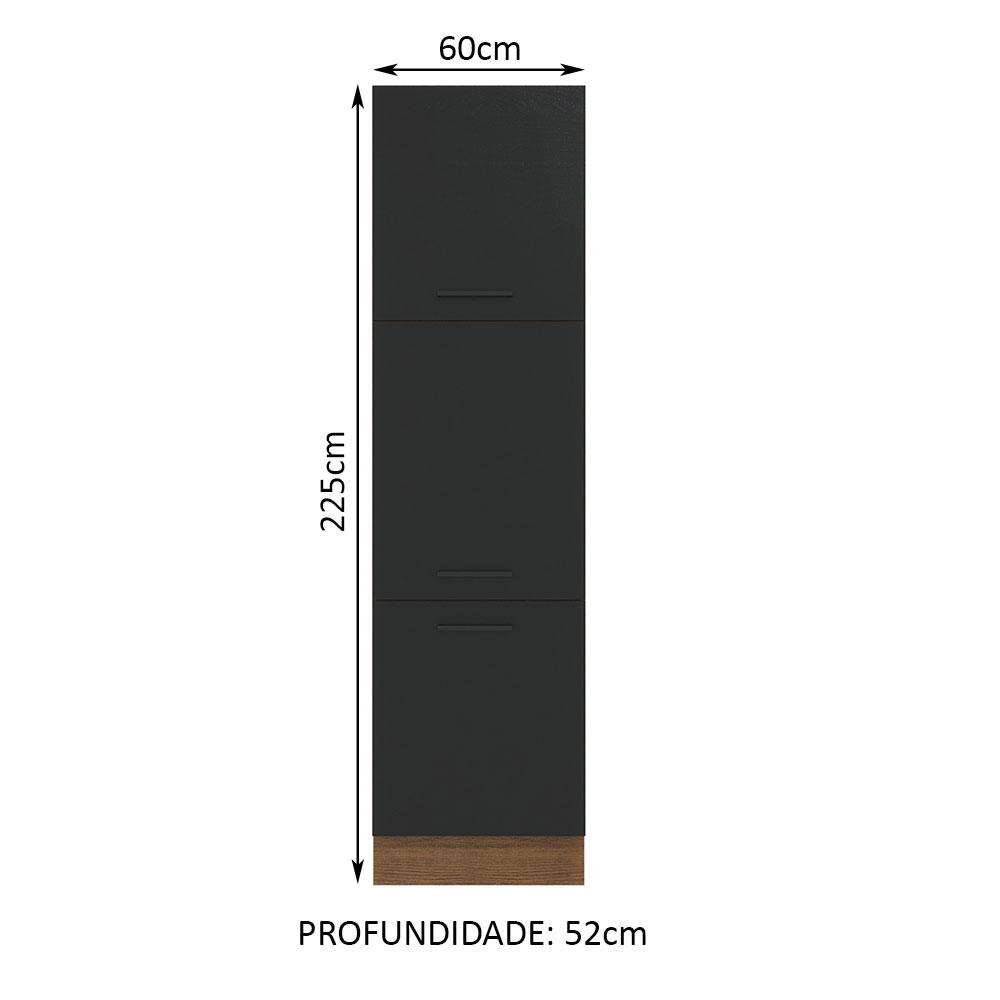 Paneleiro Armário de Cozinha 60 cm 3 Portas Rustic/Preto Agata Madesa