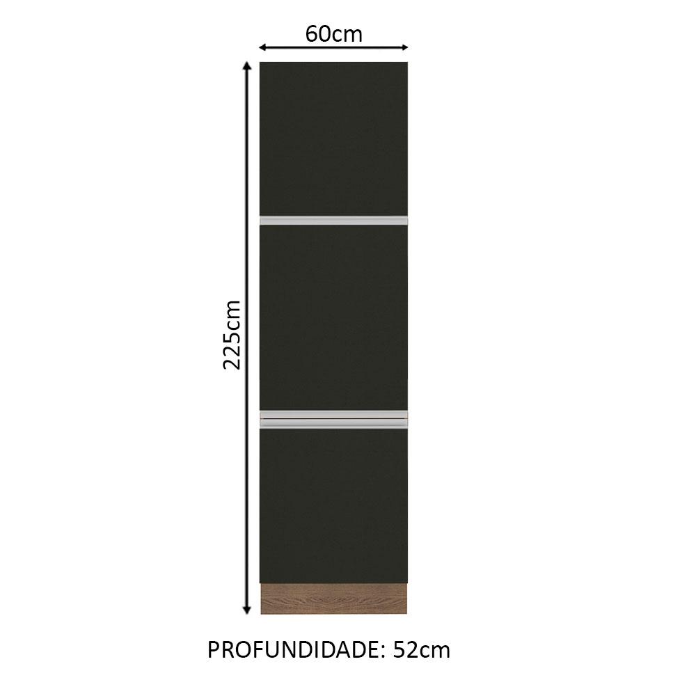 Paneleiro Armário de Cozinha 60 cm 3 Portas Rustic/Preto Glamy Madesa