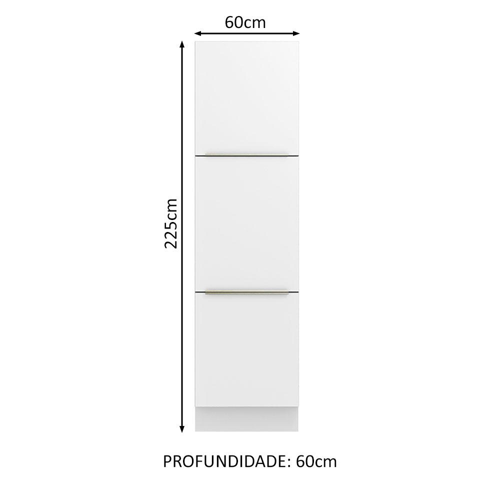 Paneleiro Madesa Lux 60 cm 3 Portas - Branco/Branco Veludo