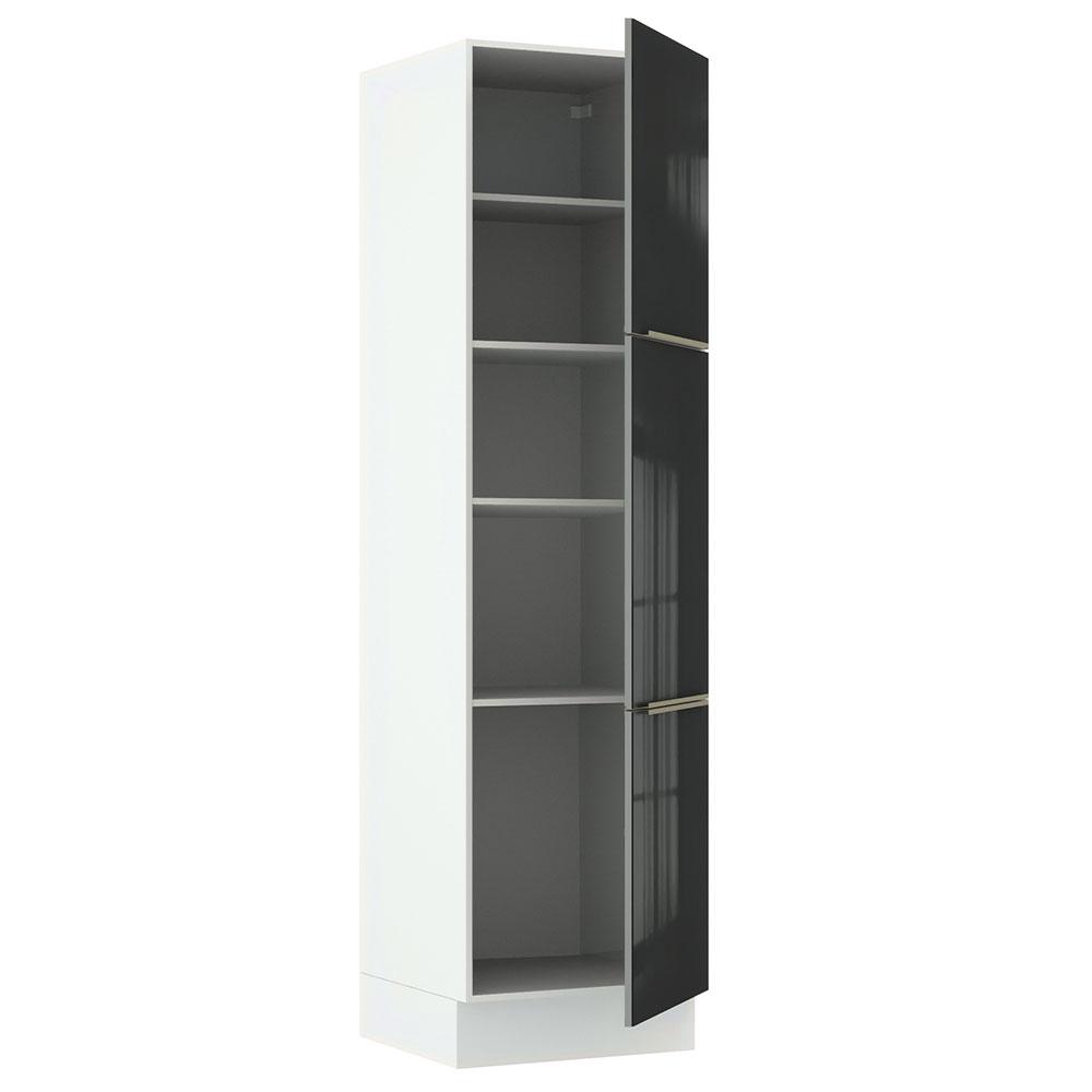 Paneleiro Madesa Lux 60 cm 3 Portas - Branco/Preto