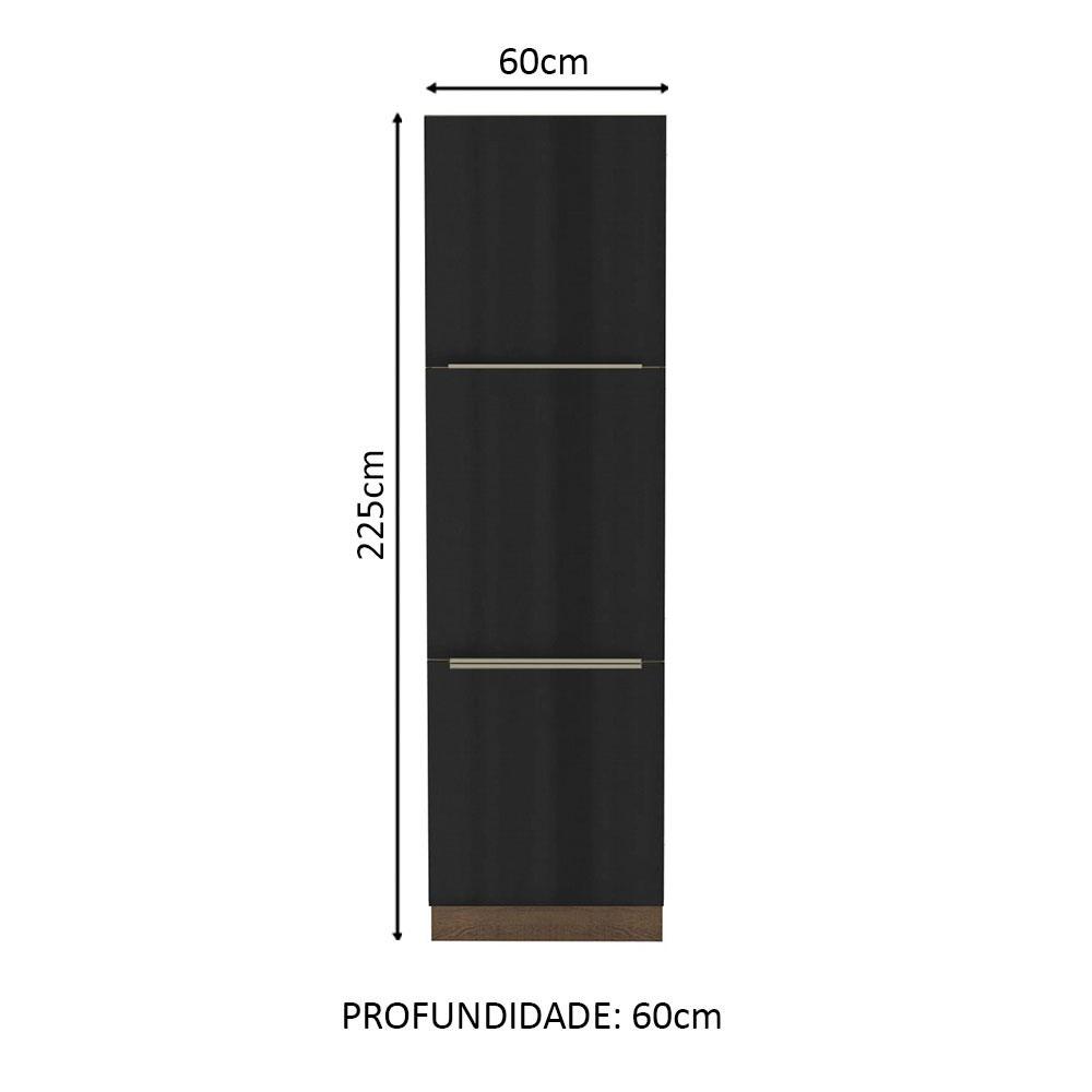 Paneleiro Madesa Lux 60 cm 3 Portas - Rustic/Preto