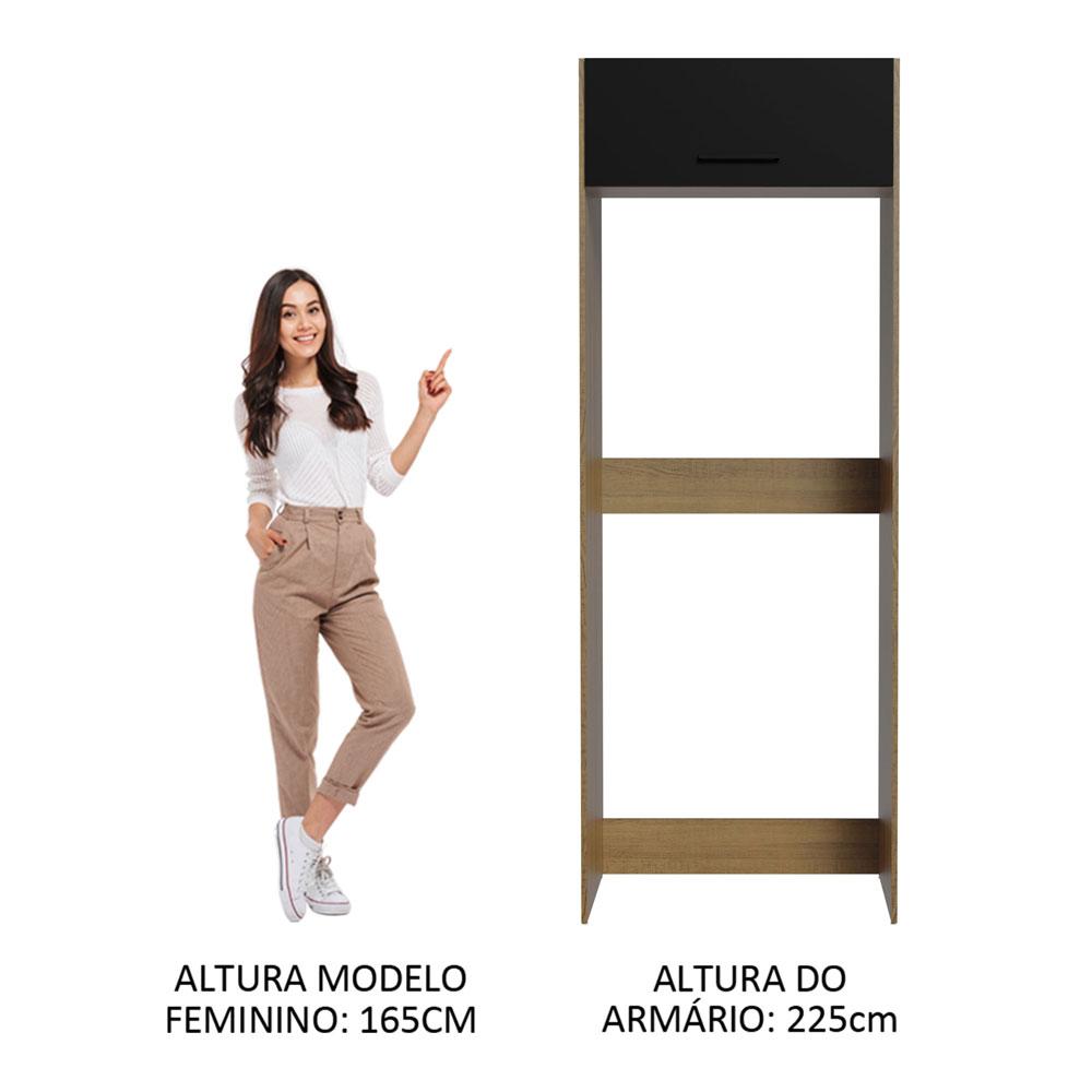 Porta Geladeira Armário de Cozinha 1 Porta Basculante Rustic/Preto Agata Madesa