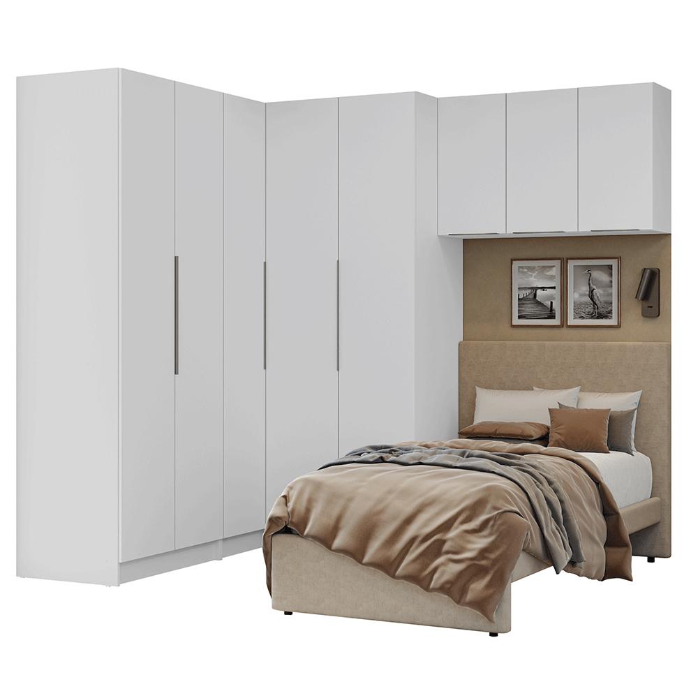 Quarto Completo Solteiro De Canto 415 cm Branco Neo Madesa