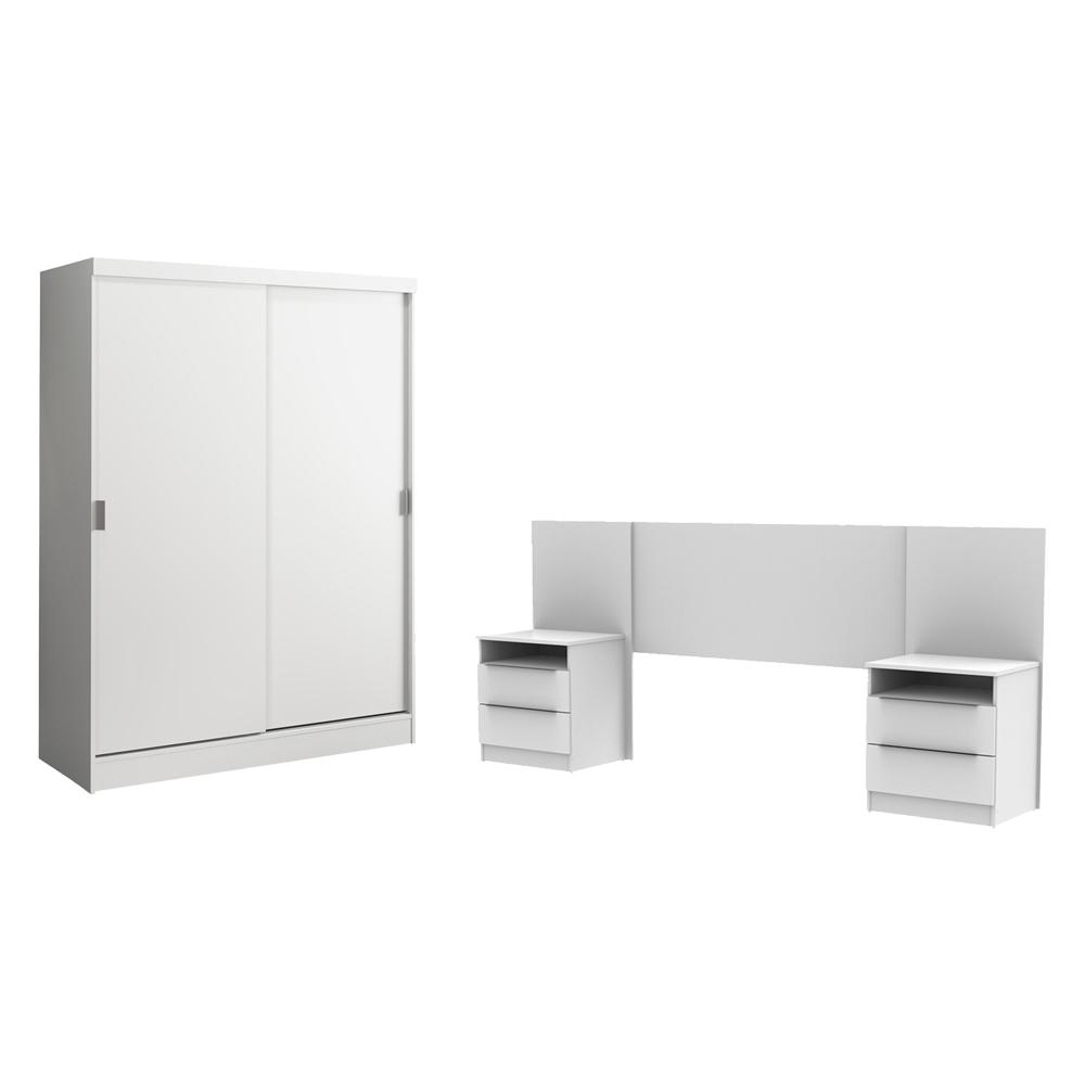 Quarto Completo com Guarda Roupa Luke e Cabeceira com 2 Mesas Laterais Madesa - Branco