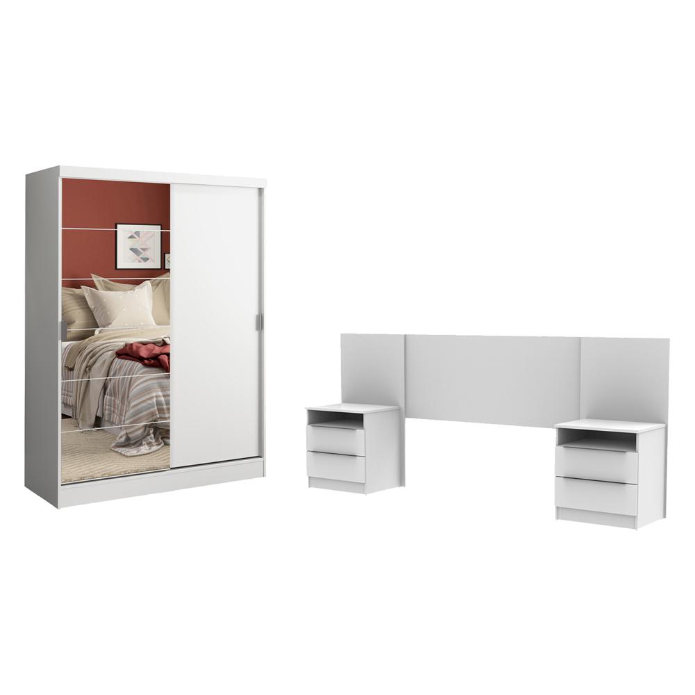 Quarto Completo com Guarda Roupa Luke e Cabeceira com 2 Mesas Laterais Madesa - Branco