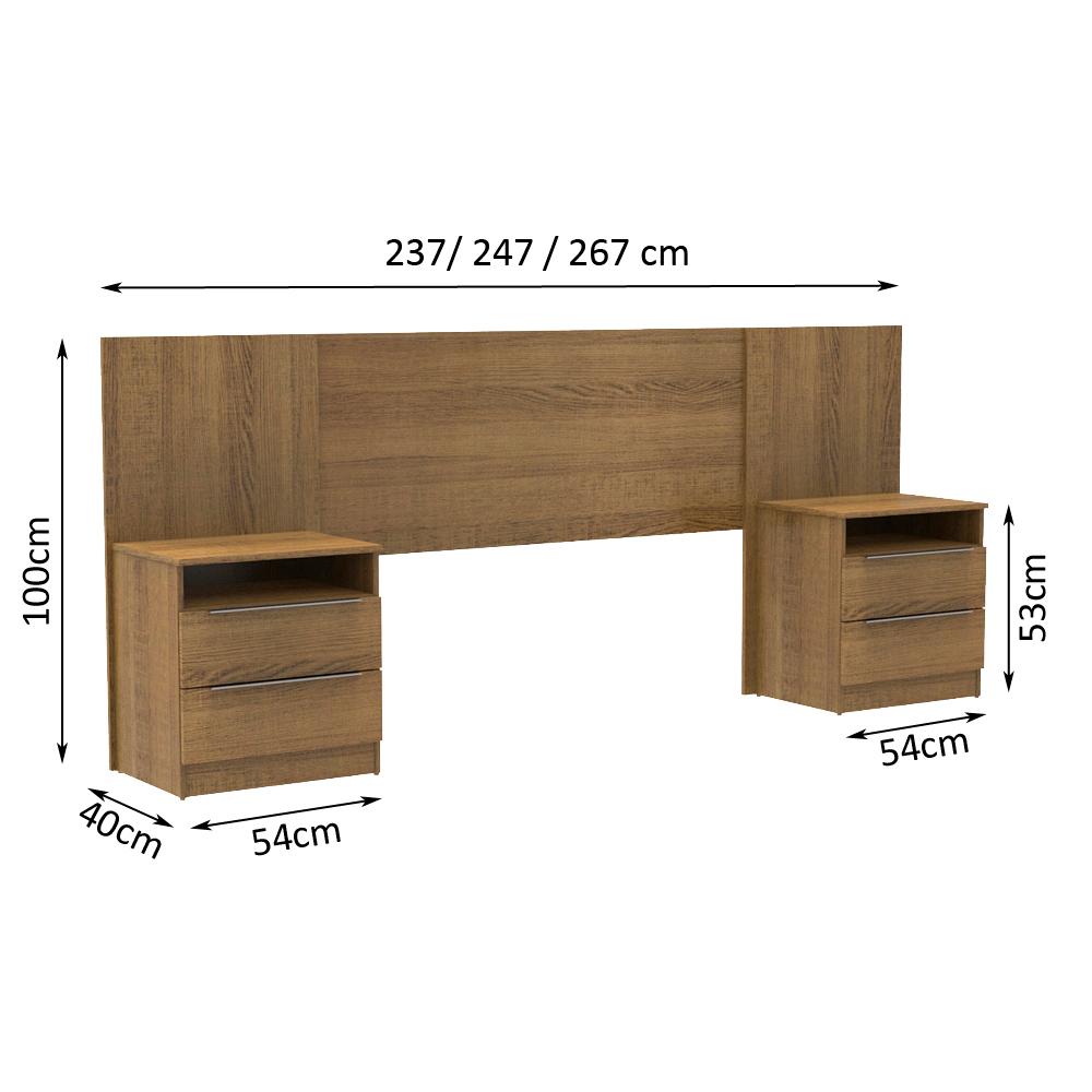 Quarto Completo com Guarda Roupa Luke e Cabeceira com 2 Mesas Laterais Madesa - Rustic