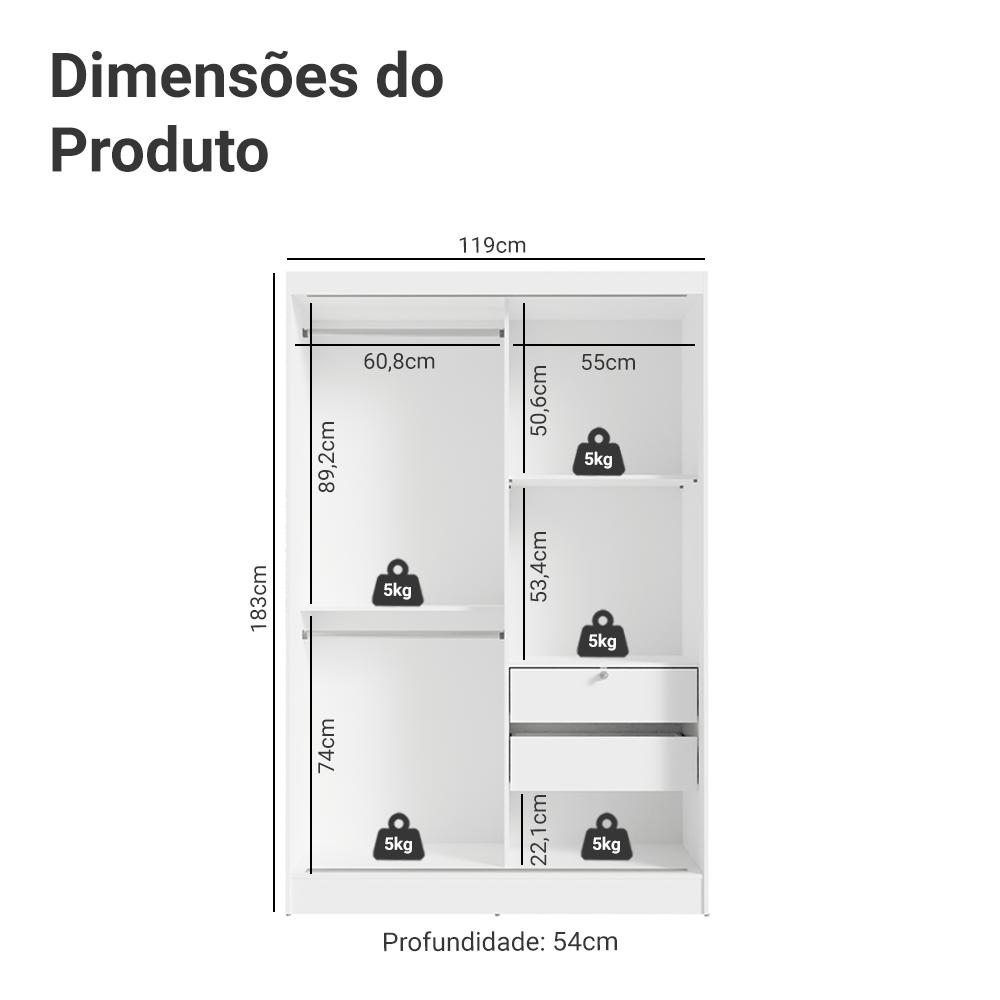Quarto Infantil Completo Guarda Roupa 2 Portas 2 Gavetas com Espelho e Cômoda Madesa​