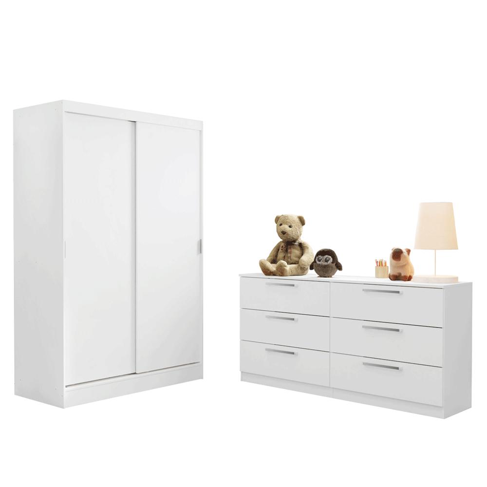 Quarto Infantil Completo Guarda-Roupa 2 Portas 2 Gavetas e Cômoda Madesa​