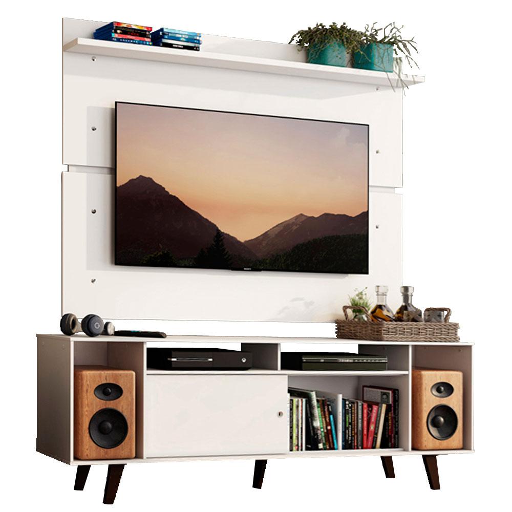 Rack Madesa Cancun com Pés e Painel para TV até 65 Polegadas - Branco/Branco 099B
