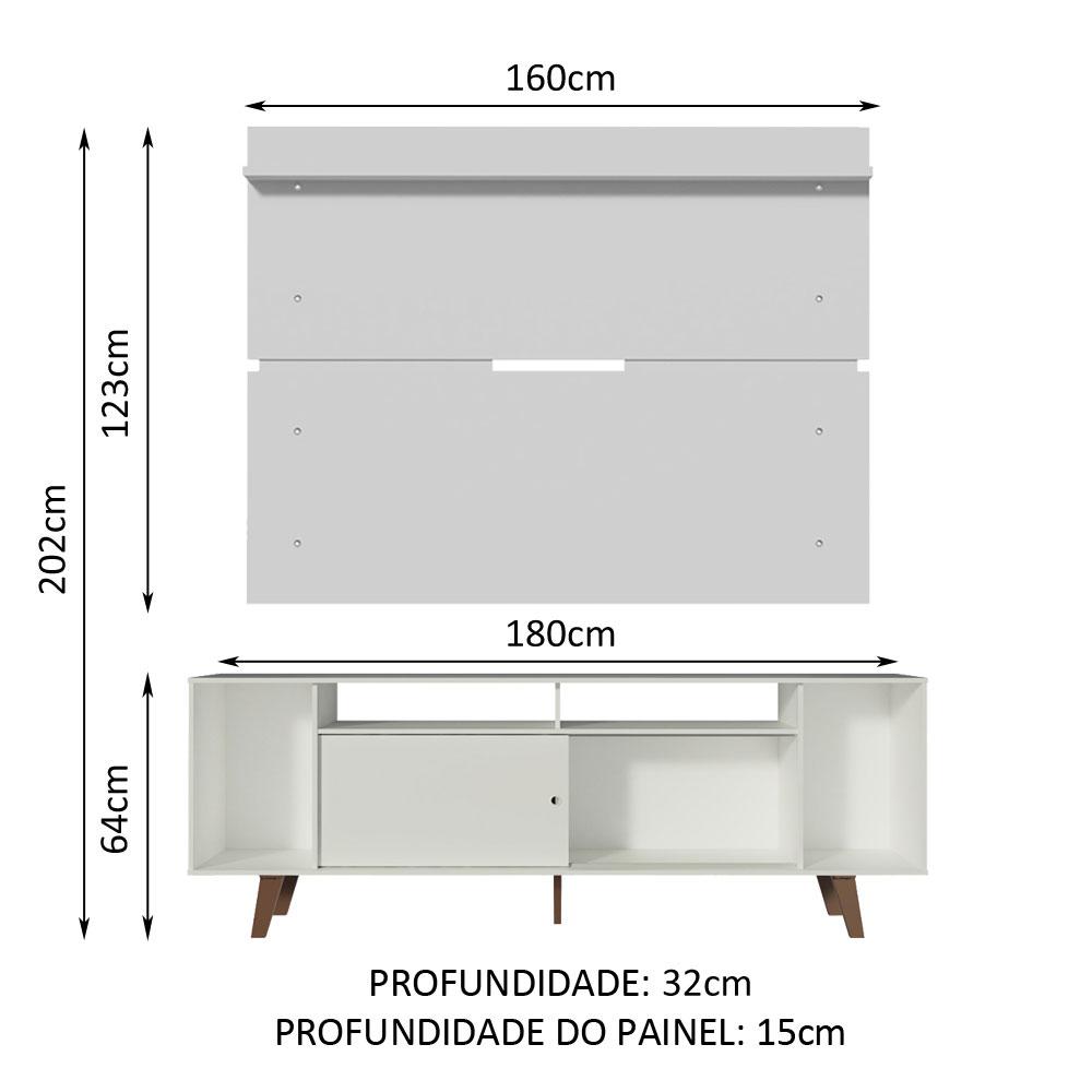 Rack Madesa Cancun com Pés e Painel para TV até 65 Polegadas - Branco/Branco 099B
