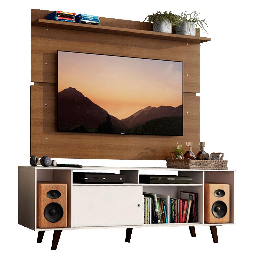 Rack Madesa Cancun com Pés e Painel para TV até 65 Polegadas - Branco/Rustic 095Z