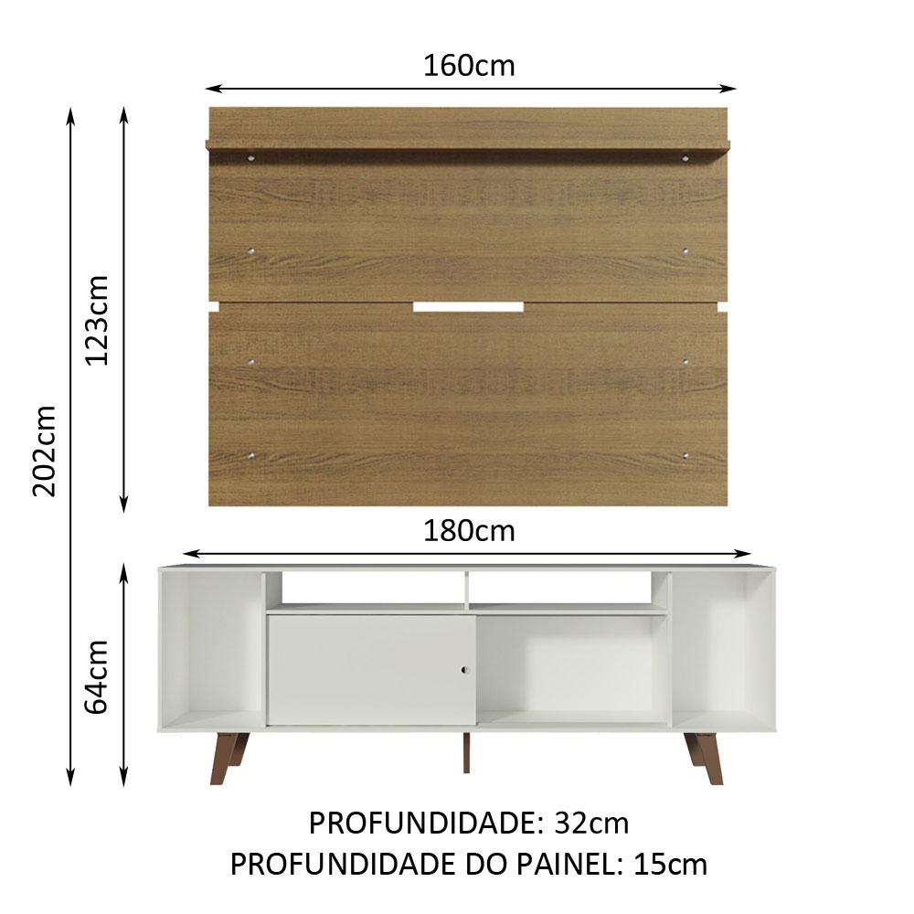 Rack Madesa Cancun com Pés e Painel para TV até 65 Polegadas - Branco/Rustic 095Z