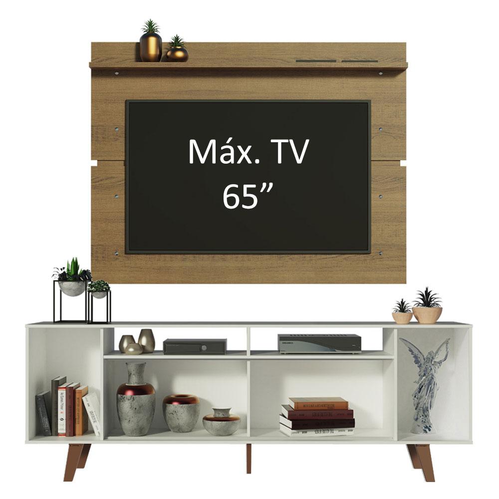Rack Madesa Cancun com Pés e Painel para TV até 65 Polegadas - Branco/Rustic 095Z
