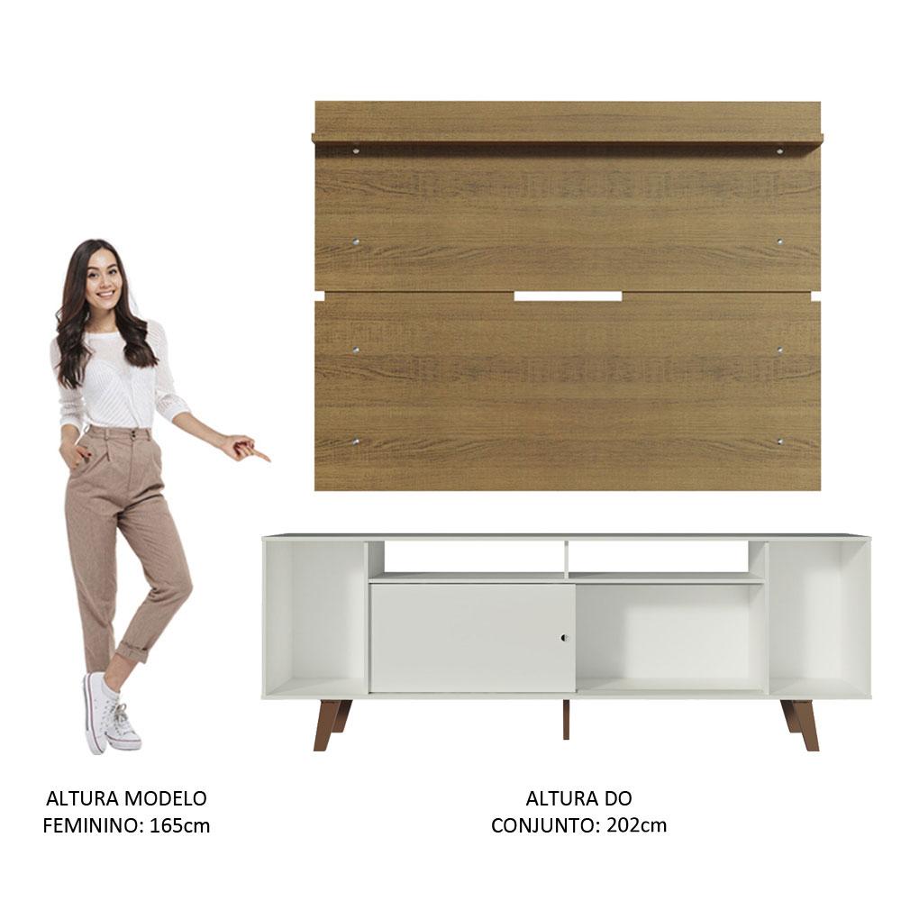 Rack Madesa Cancun com Pés e Painel para TV até 65 Polegadas - Branco/Rustic 095Z