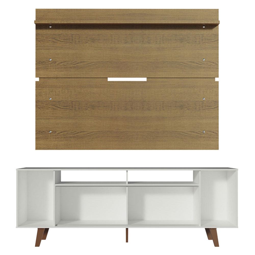 Rack Madesa Cancun com Pés e Painel para TV até 65 Polegadas - Branco/Rustic 095Z