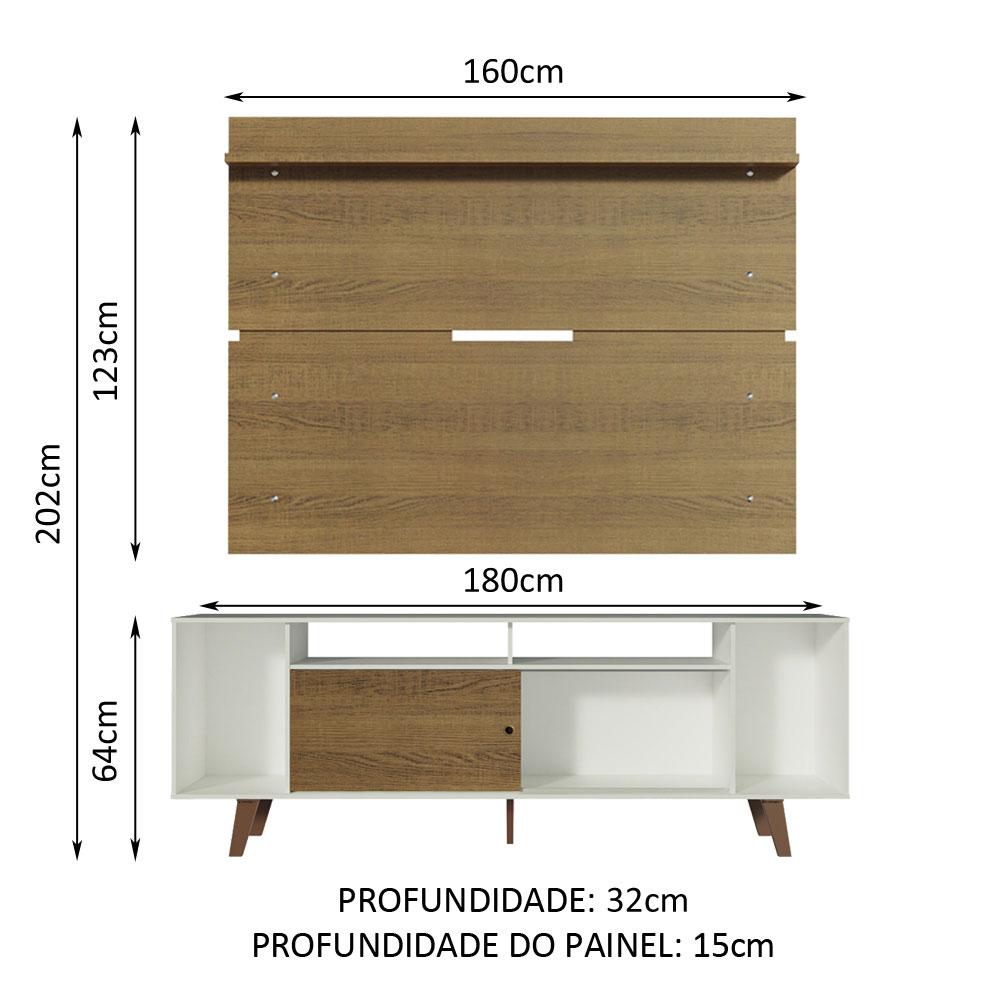 Rack Madesa Cancun com Pés e Painel para TV até 65 Polegadas - Branco/Rustic 9B5Z