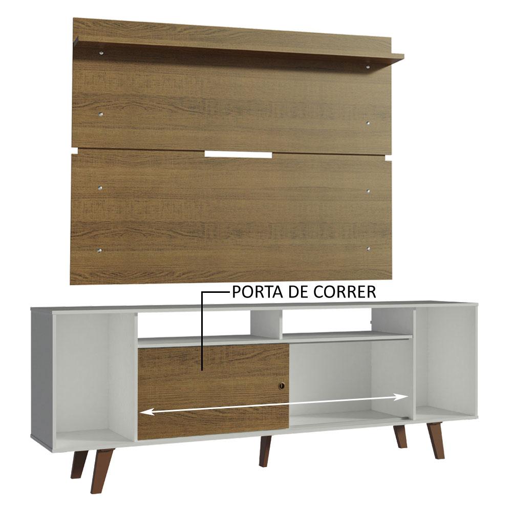 Rack Madesa Cancun com Pés e Painel para TV até 65 Polegadas - Branco/Rustic 9B5Z